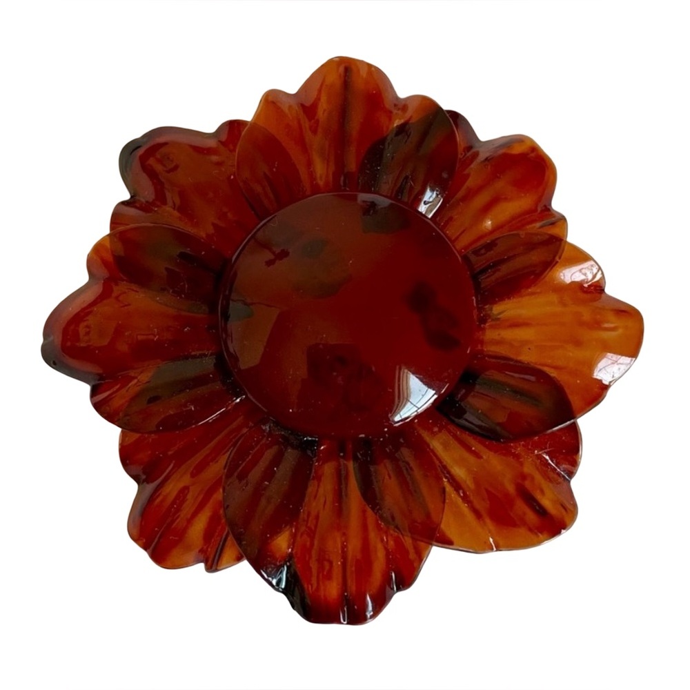 Vintage Amber Root Beer Lucite Flower Brooch